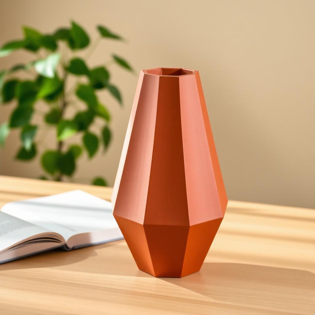 Vaso geométrico facetado em tom terracota