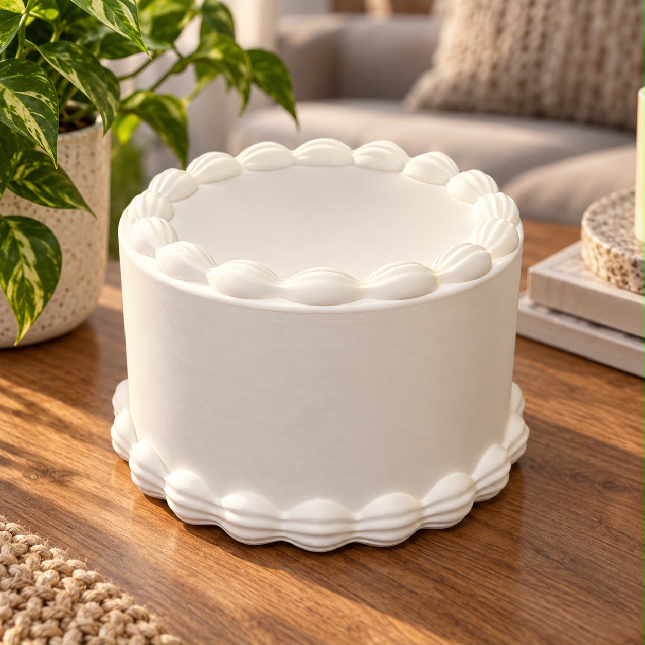 Recipiente decorativo com acabamento ondulado