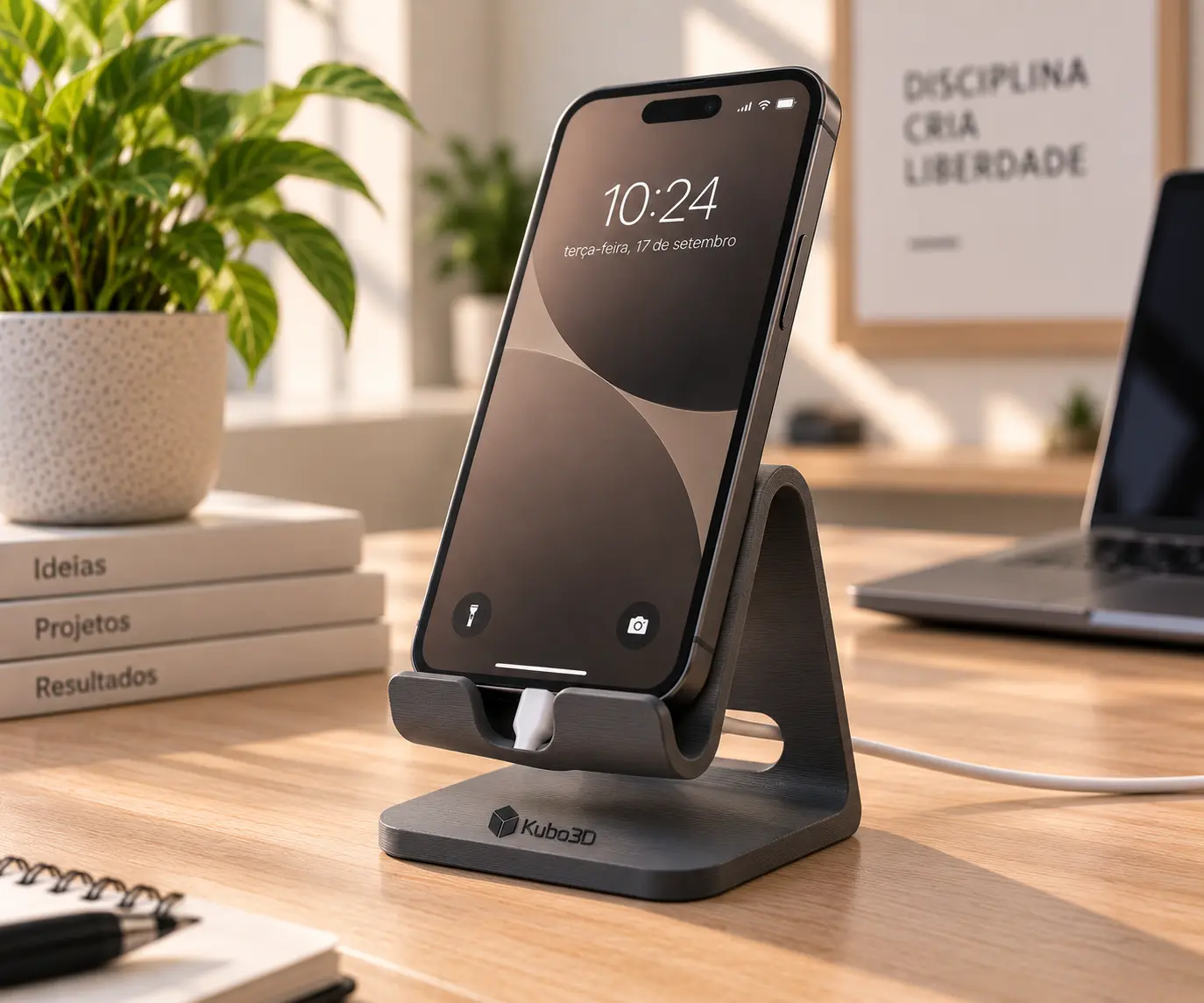 Suporte elevado para telemóvel com passagem para cabo