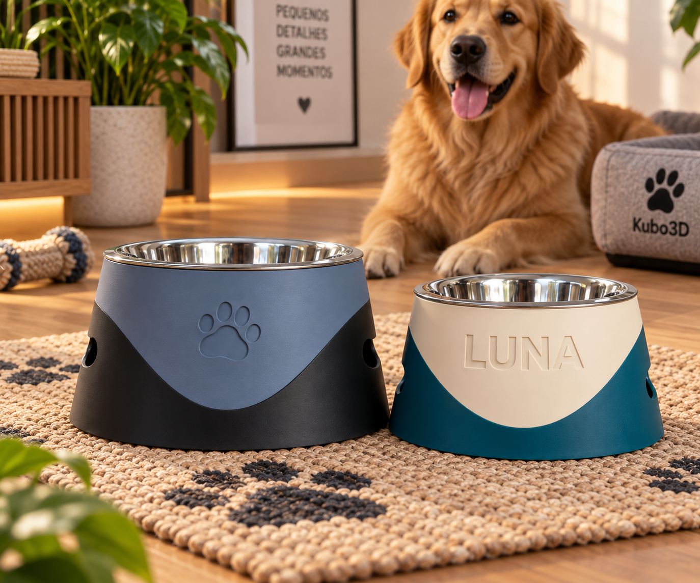 Dois suportes elevados personalizados para tigelas de animais