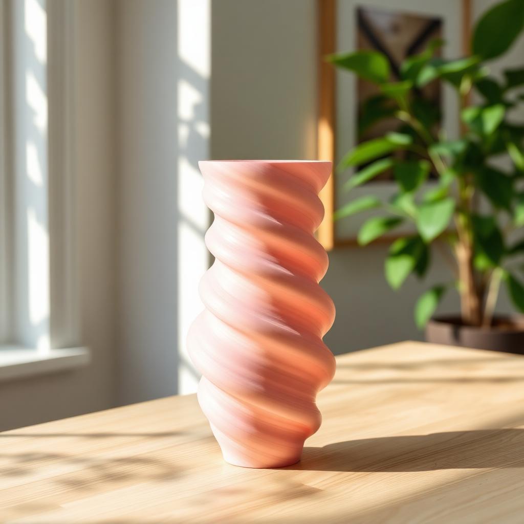 Vaso 3D em espiral em filamento rosa mate