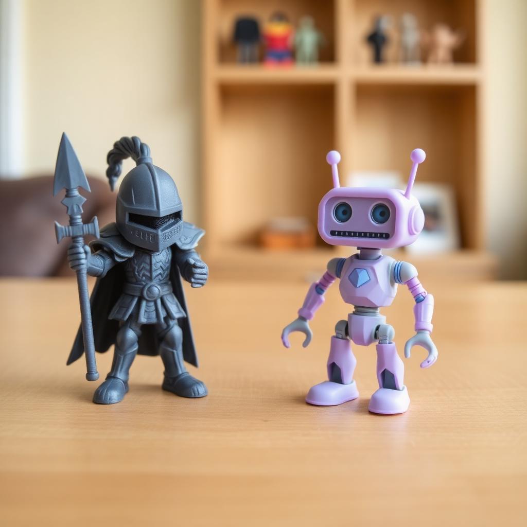 Figuras colecionáveis impressas em 3D: cavaleiro e robô